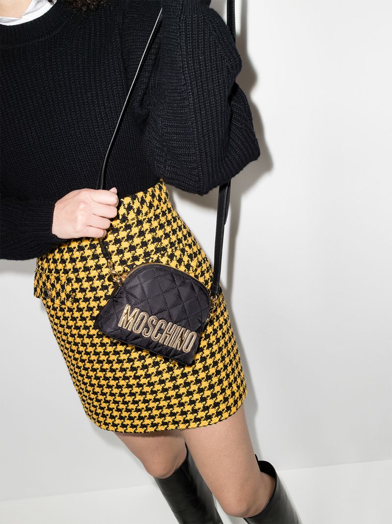 Black Quilted Logo Shoulder Bag