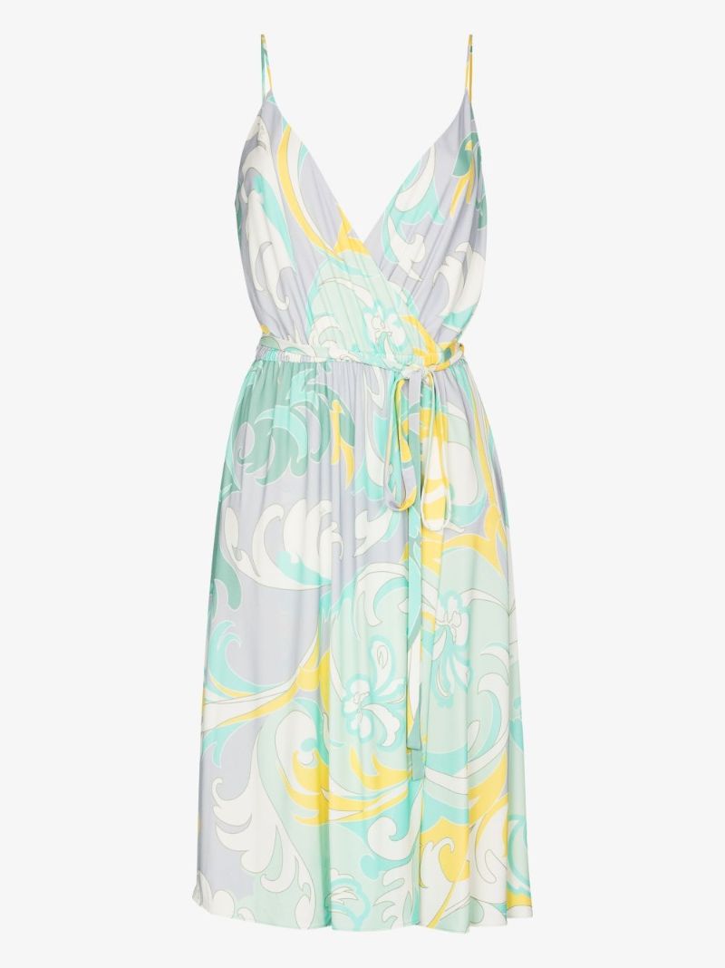 Tropicana Print V-neck Midi Dress