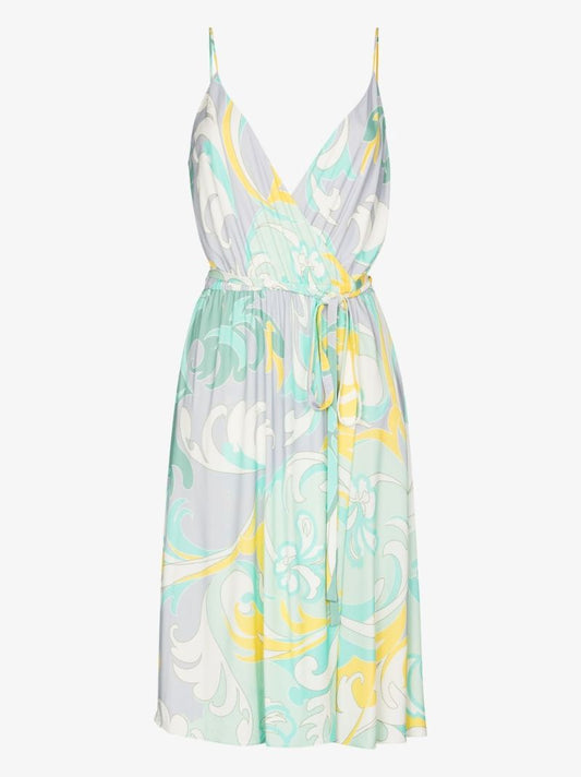 Tropicana Print V-neck Midi Dress