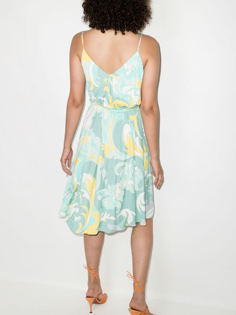 Tropicana Print V-neck Midi Dress