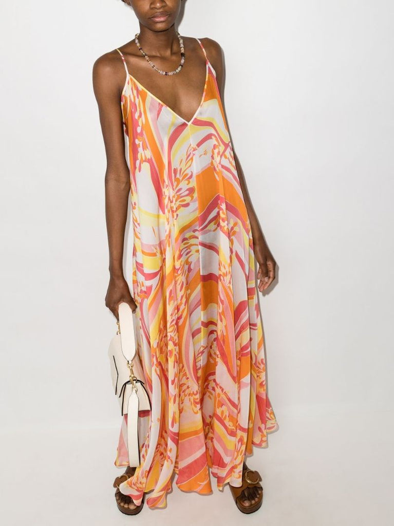 Abstract-print Long Beach Dress