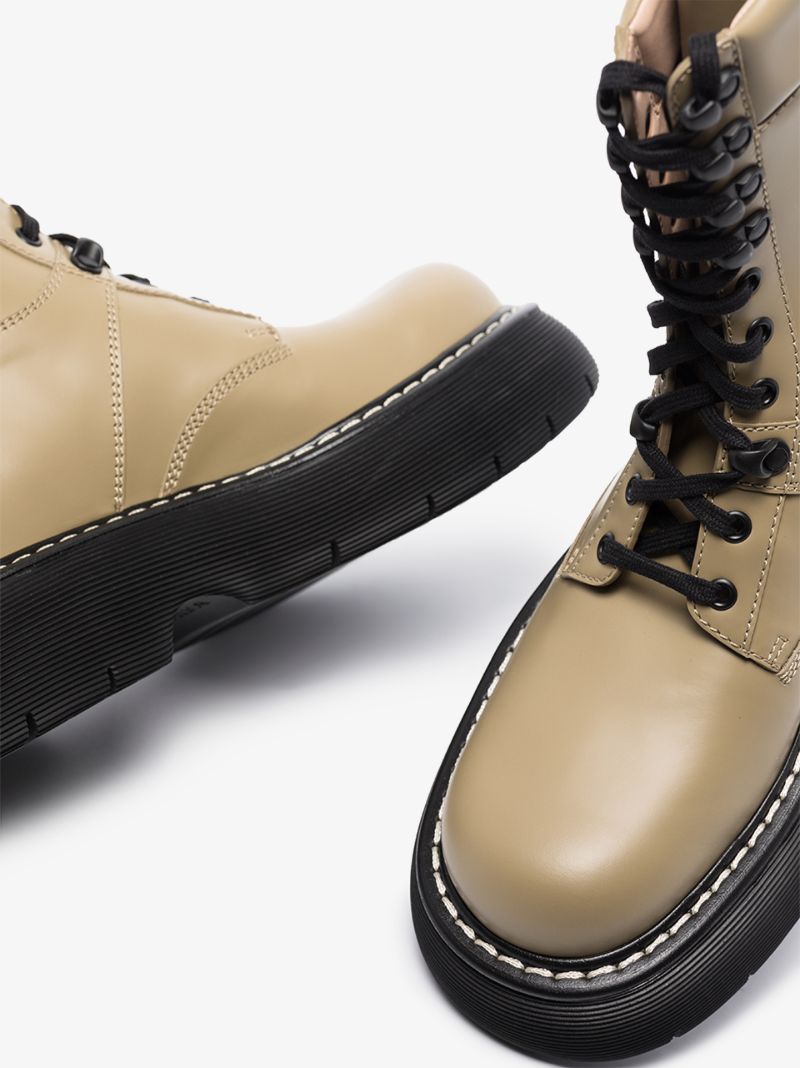 Beige Bounce Leather Combat Boots