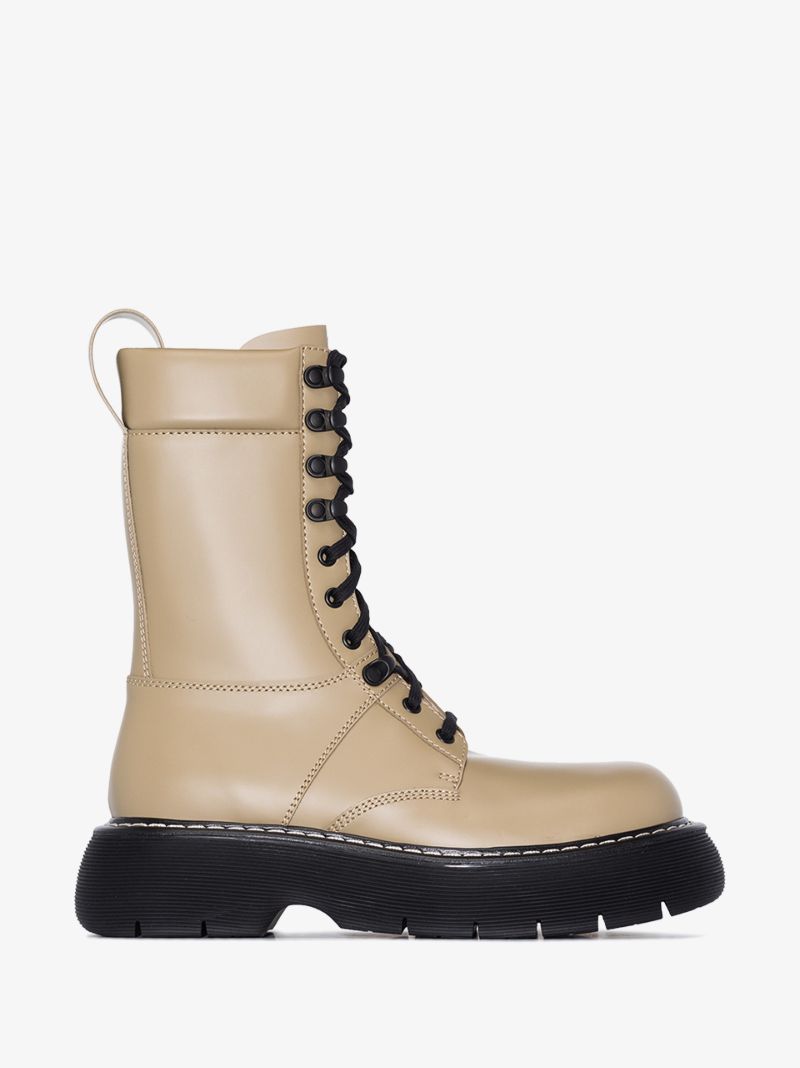 Beige Bounce Leather Combat Boots
