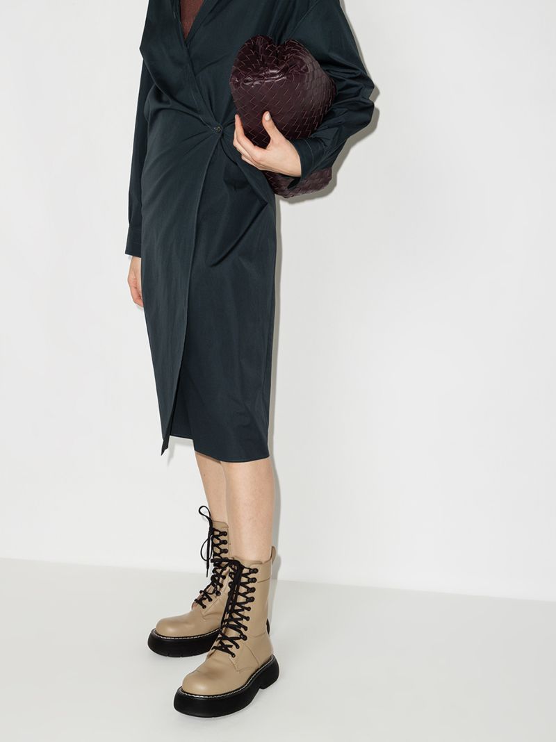 Beige Bounce Leather Combat Boots