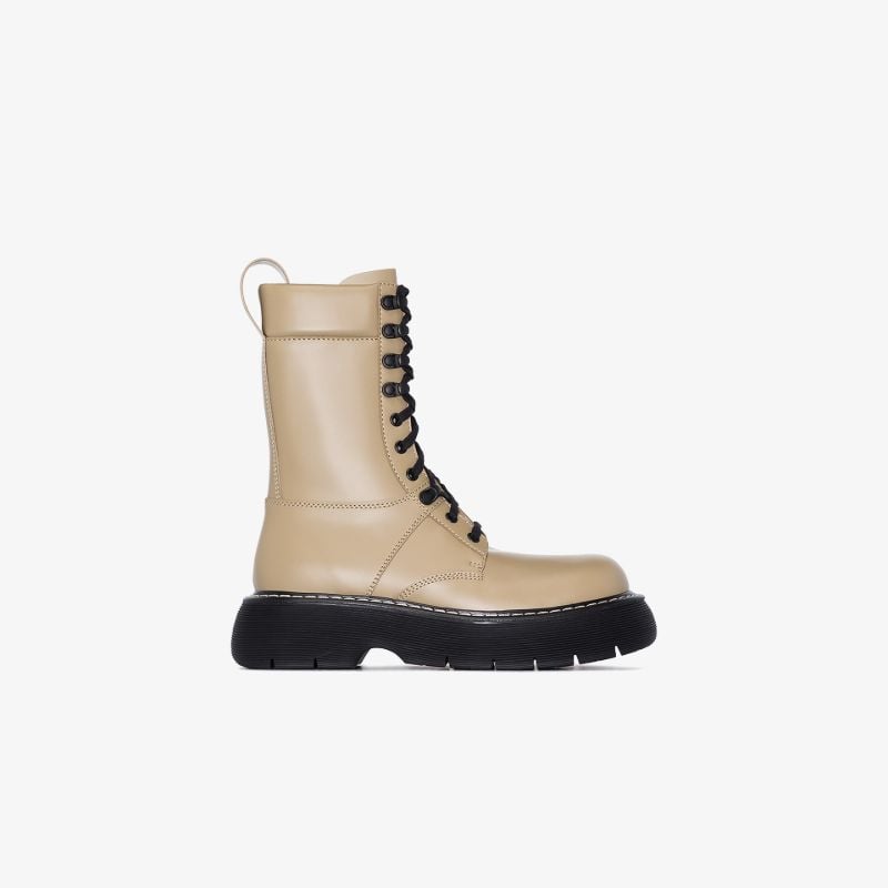Beige Bounce Leather Combat Boots