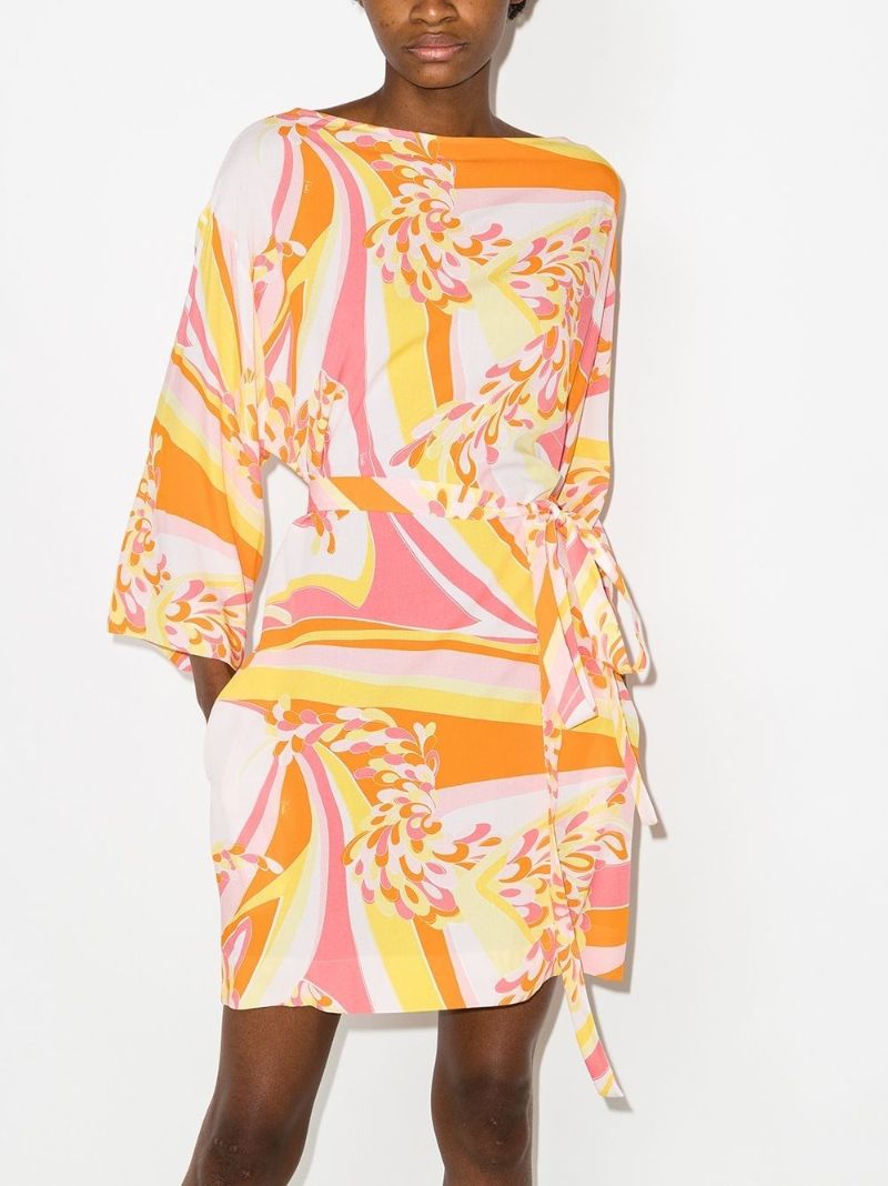 Abstract-print Tie-waist Beach Dress