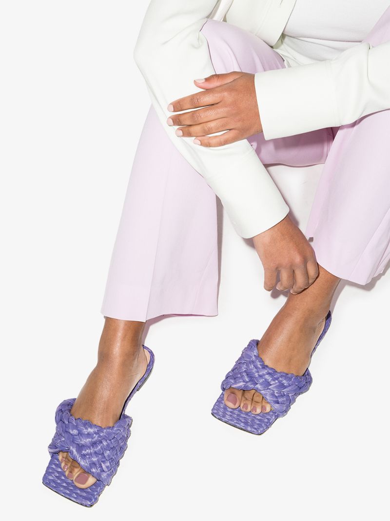 Purple Stretch Intrecciato Raffia Slides
