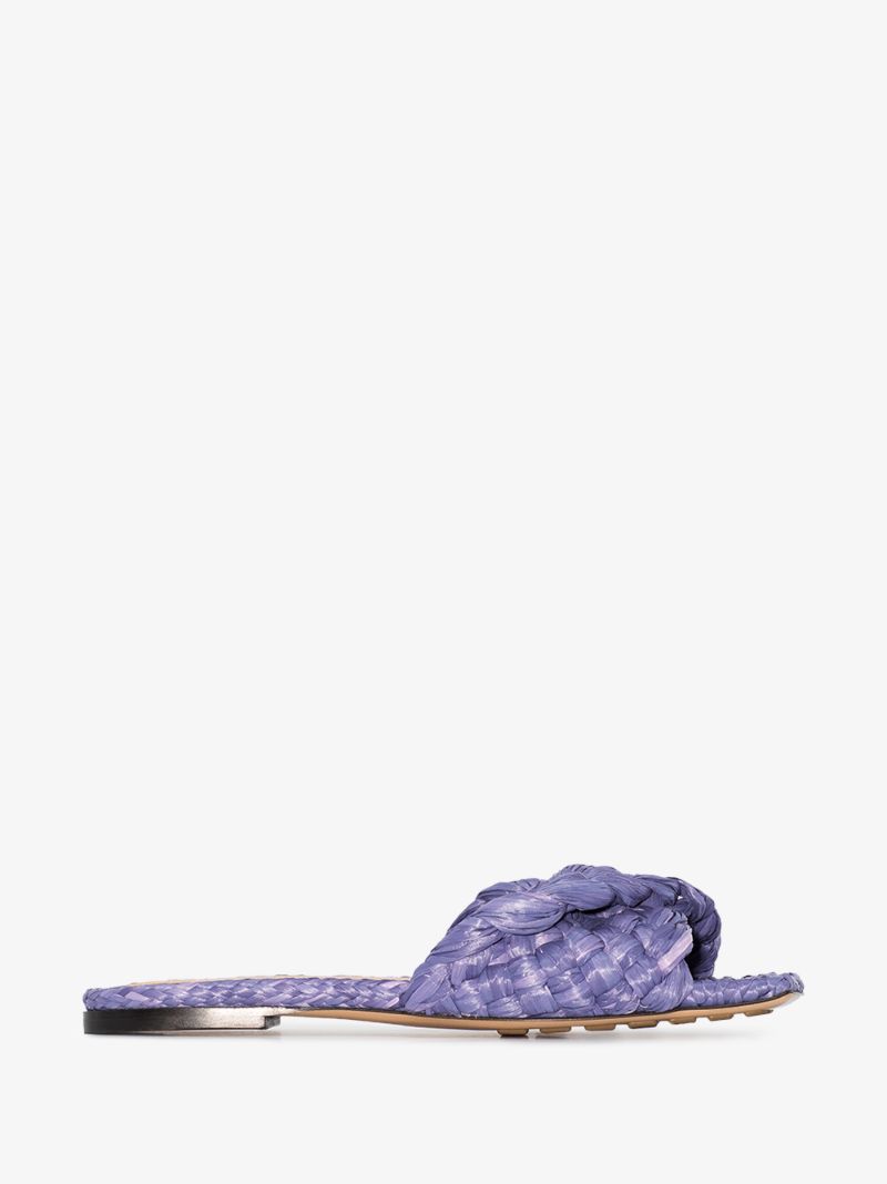 Purple Stretch Intrecciato Raffia Slides