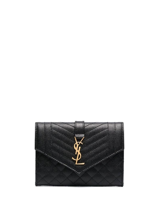 Black Envelope Small Quilted Leather Wallet