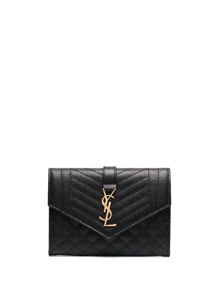 Black Envelope Small Quilted Leather Wallet