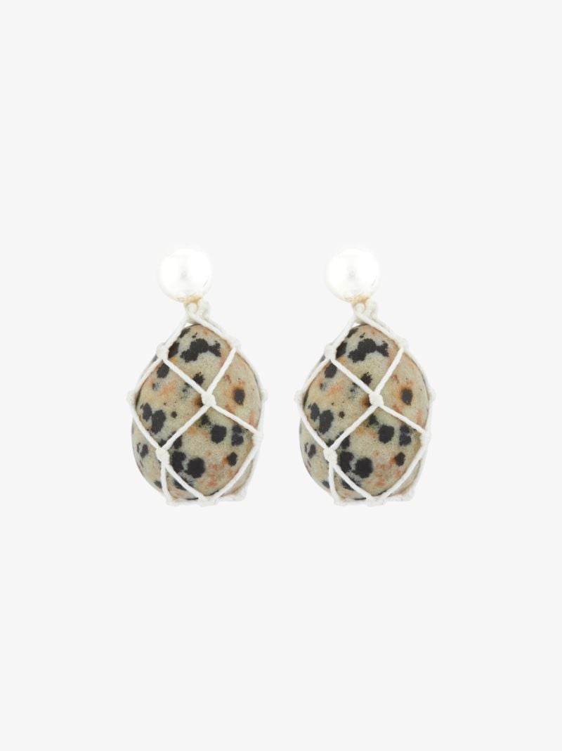 Neutral Dalmatian Stone Drop Earrings