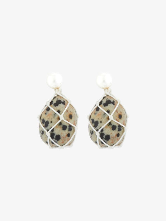 Neutral Dalmatian Stone Drop Earrings