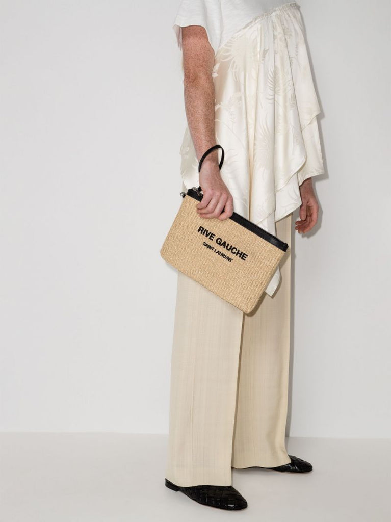 Neutral Rive Gauche Raffia Clutch Bag