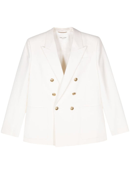 White Double-breasted Wool Blazer