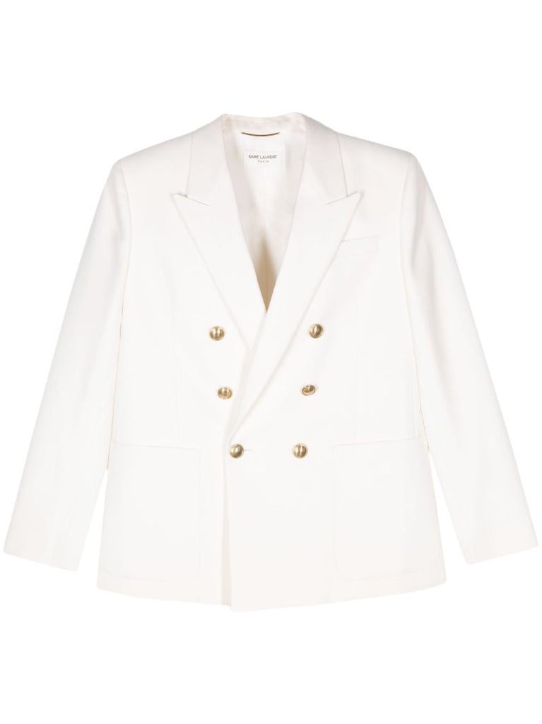White Double-breasted Wool Blazer