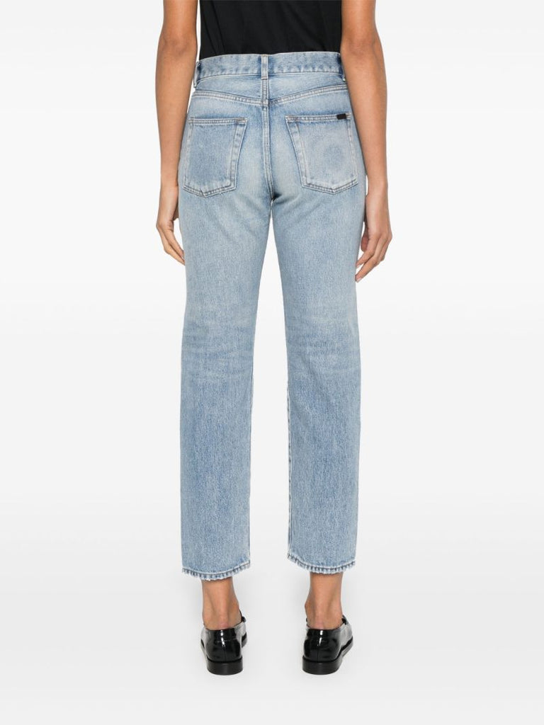 Blue Straight-leg Cropped Jeans