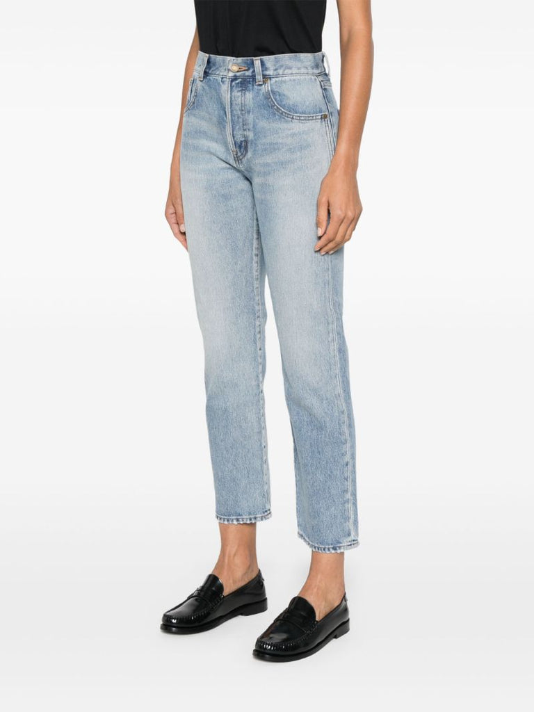 Blue Straight-leg Cropped Jeans