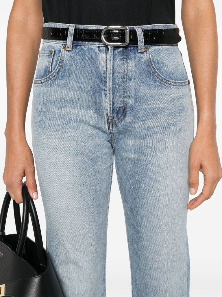 Blue Straight-leg Cropped Jeans
