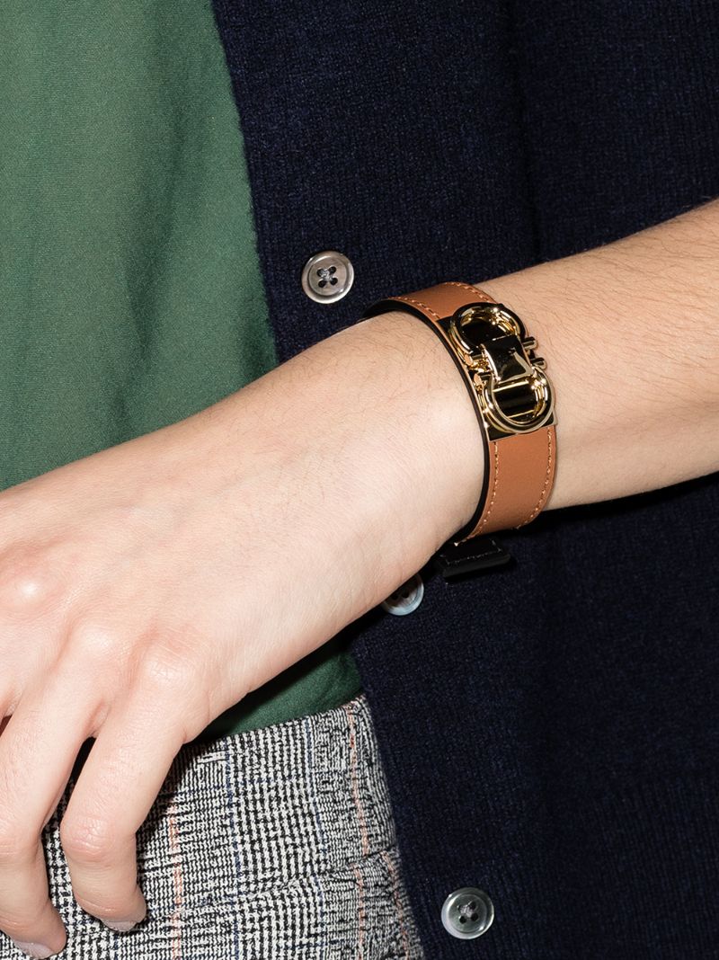 Brown Gancini Leather Cuff Bracelet