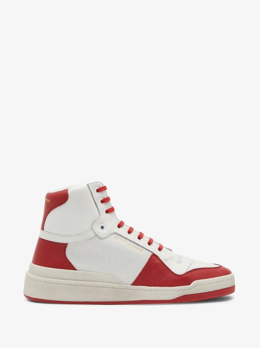 White and Red Sl24 Leather High Top Sneakers