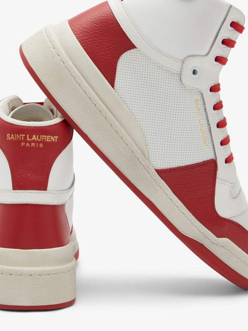White and Red Sl24 Leather High Top Sneakers
