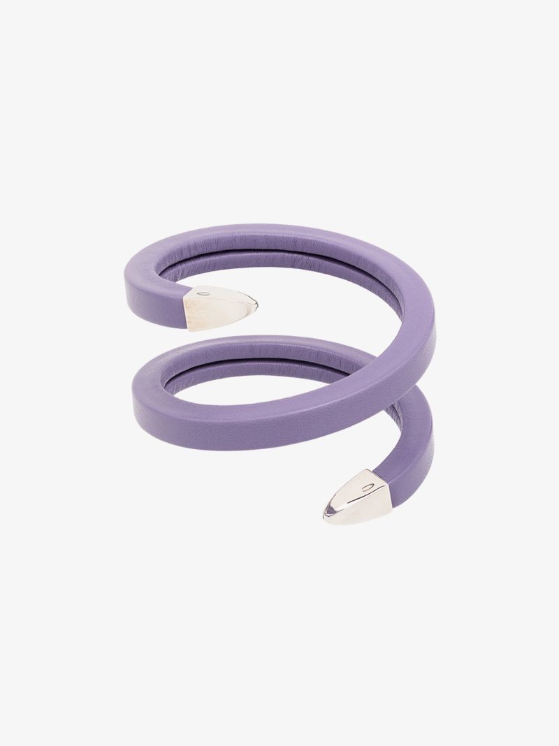 Purple and Sterling Silver Wrapped Leather Cuff Bracelet