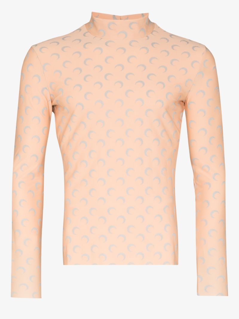 Crescent Moon Print Reflective Turtleneck Top