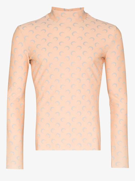 Crescent Moon Print Reflective Turtleneck Top