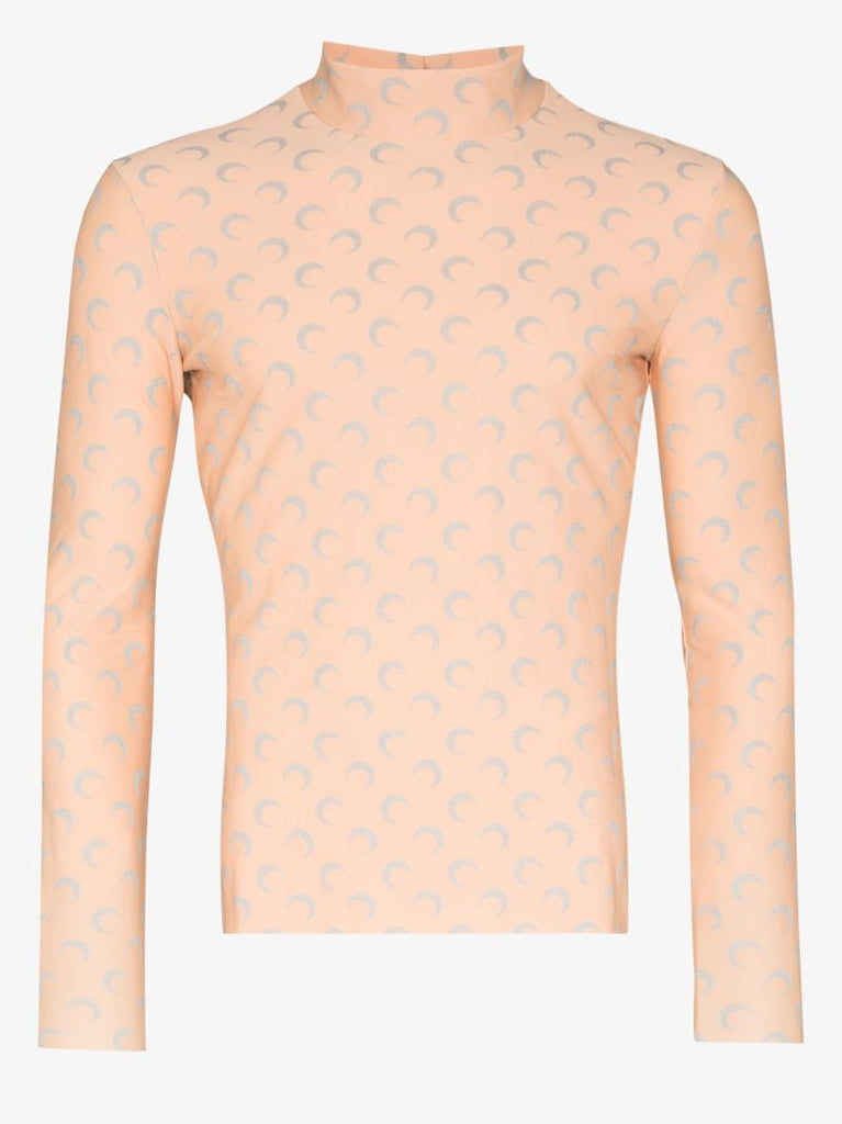 Crescent Moon Print Reflective Turtleneck Top