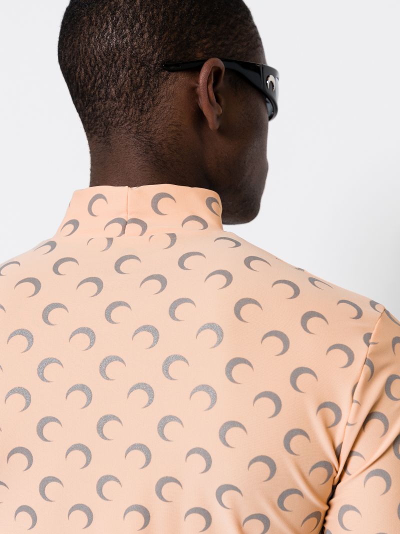 Crescent Moon Print Reflective Turtleneck Top