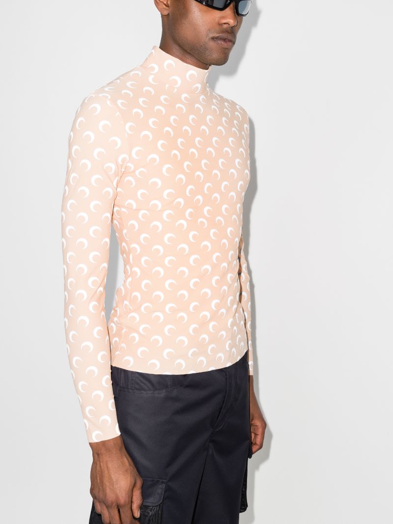 Crescent Moon Print Reflective Turtleneck Top