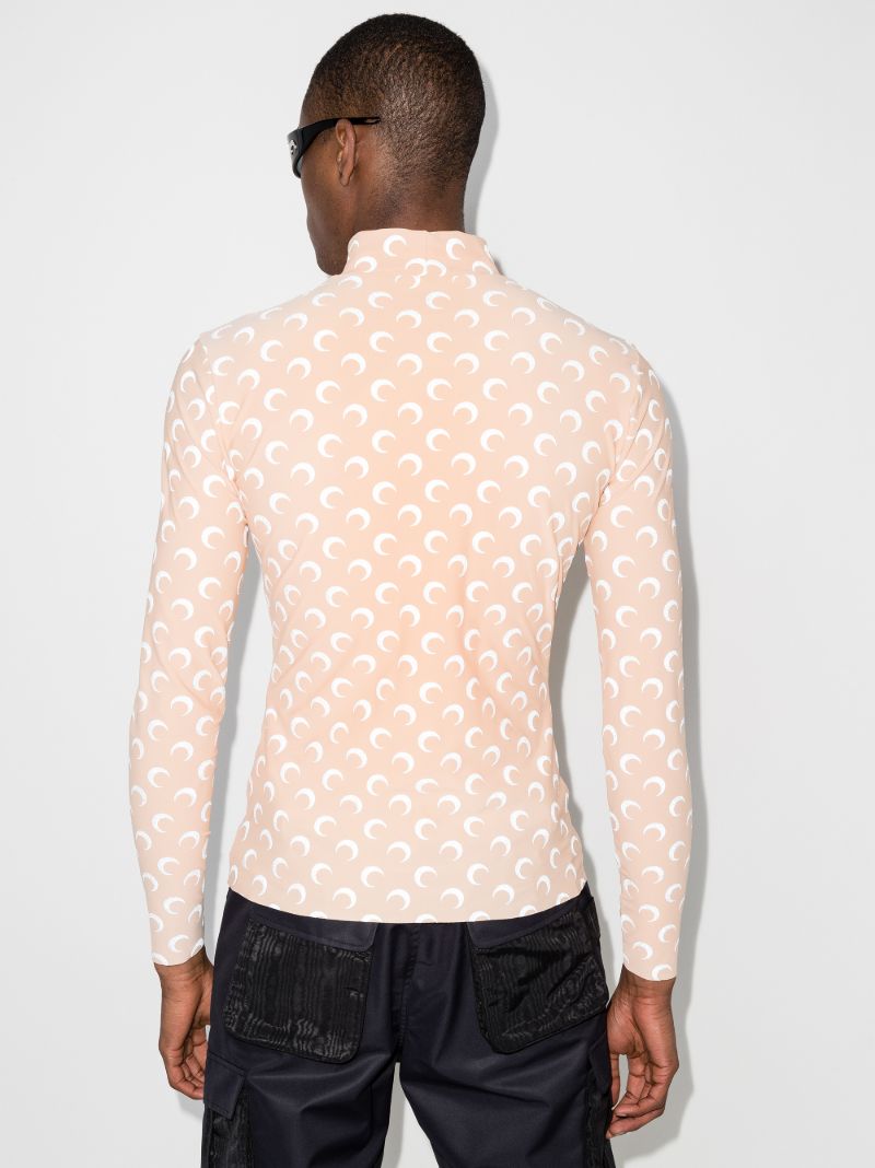 Crescent Moon Print Reflective Turtleneck Top