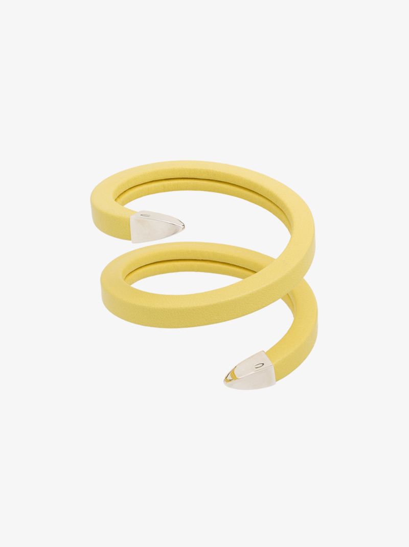 Yellow and Sterling Silver Wrapped Leather Cuff Bracelet