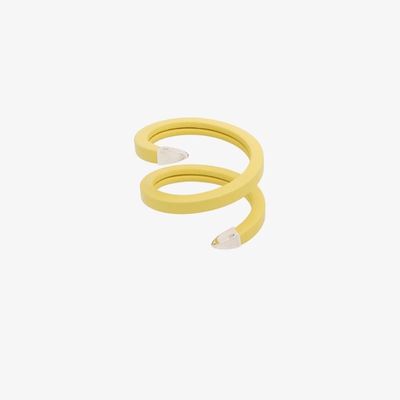 Yellow and Sterling Silver Wrapped Leather Cuff Bracelet