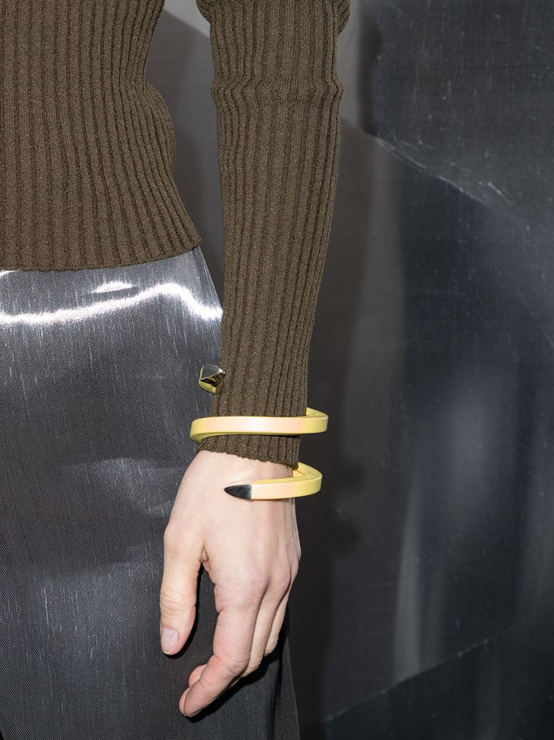 Yellow and Sterling Silver Wrapped Leather Cuff Bracelet
