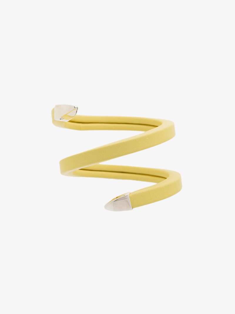 Yellow and Sterling Silver Wrapped Leather Cuff Bracelet