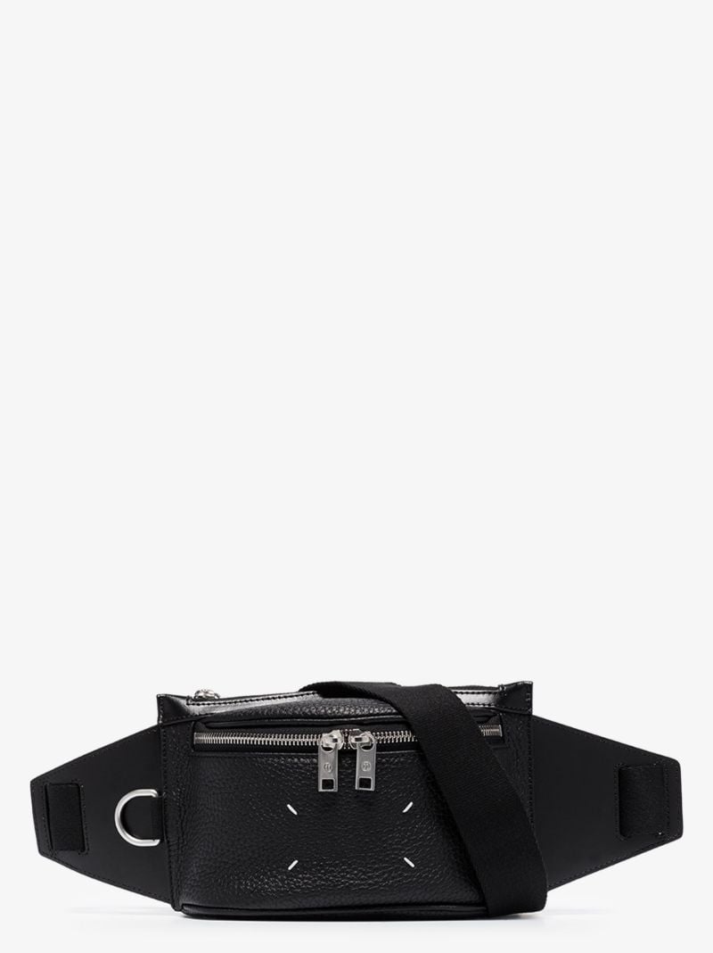 Black Four-stitches Small Leather Cross Body Bag