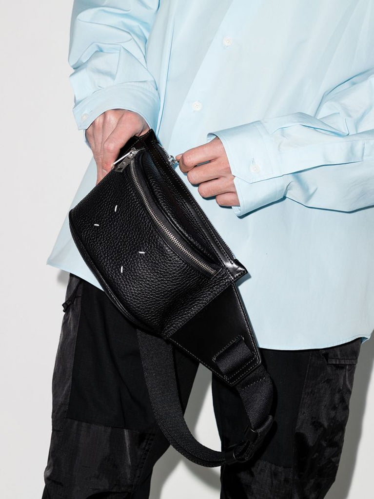 Black Four-stitches Small Leather Cross Body Bag
