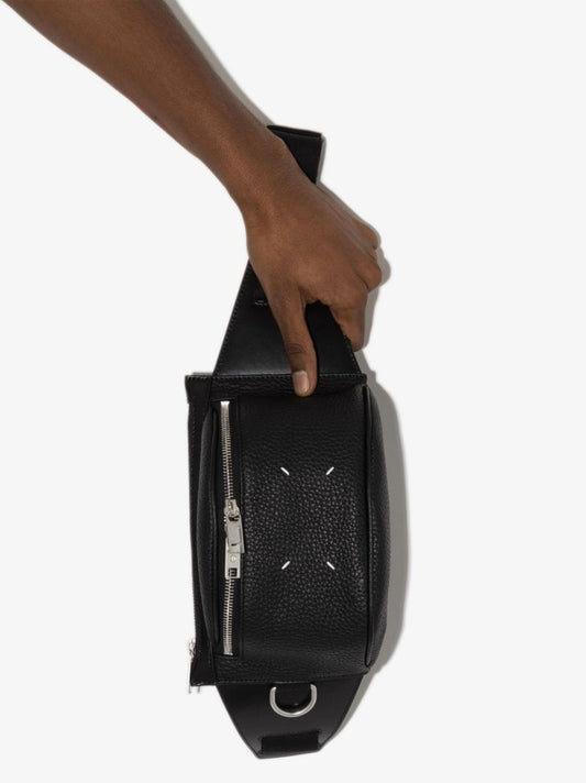 Black Four-stitches Small Leather Cross Body Bag
