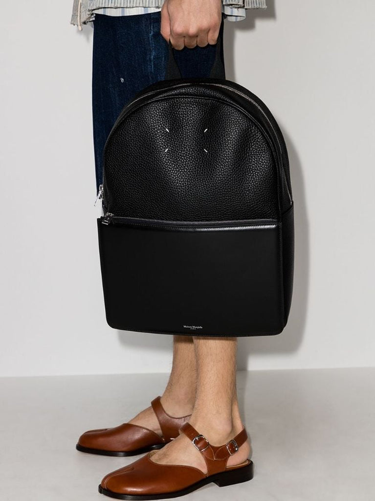 Black Four-stitch Leather Backpack