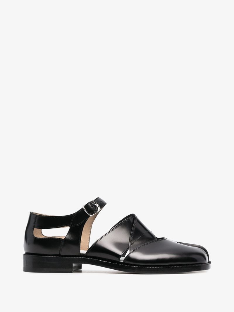 Black Tabi Toe Flat Leather Sandals