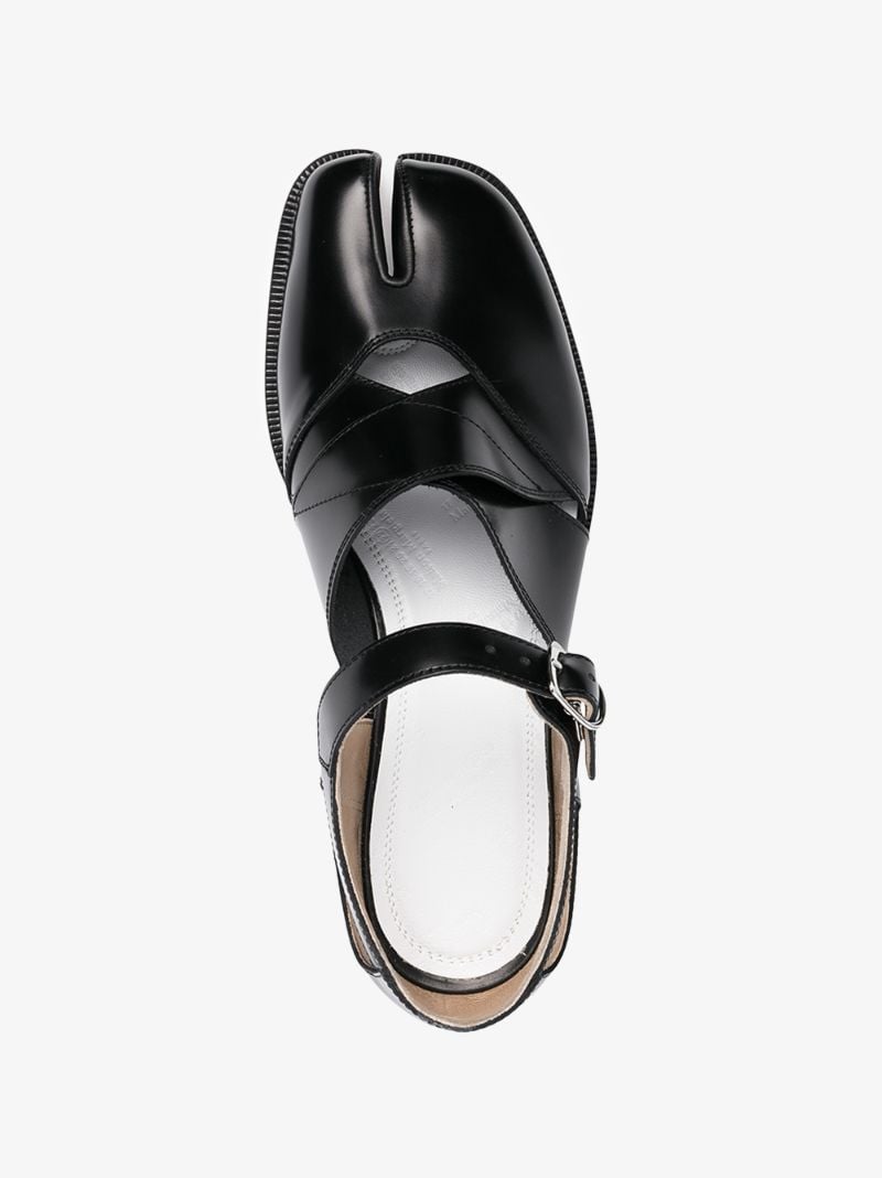 Black Tabi Toe Flat Leather Sandals