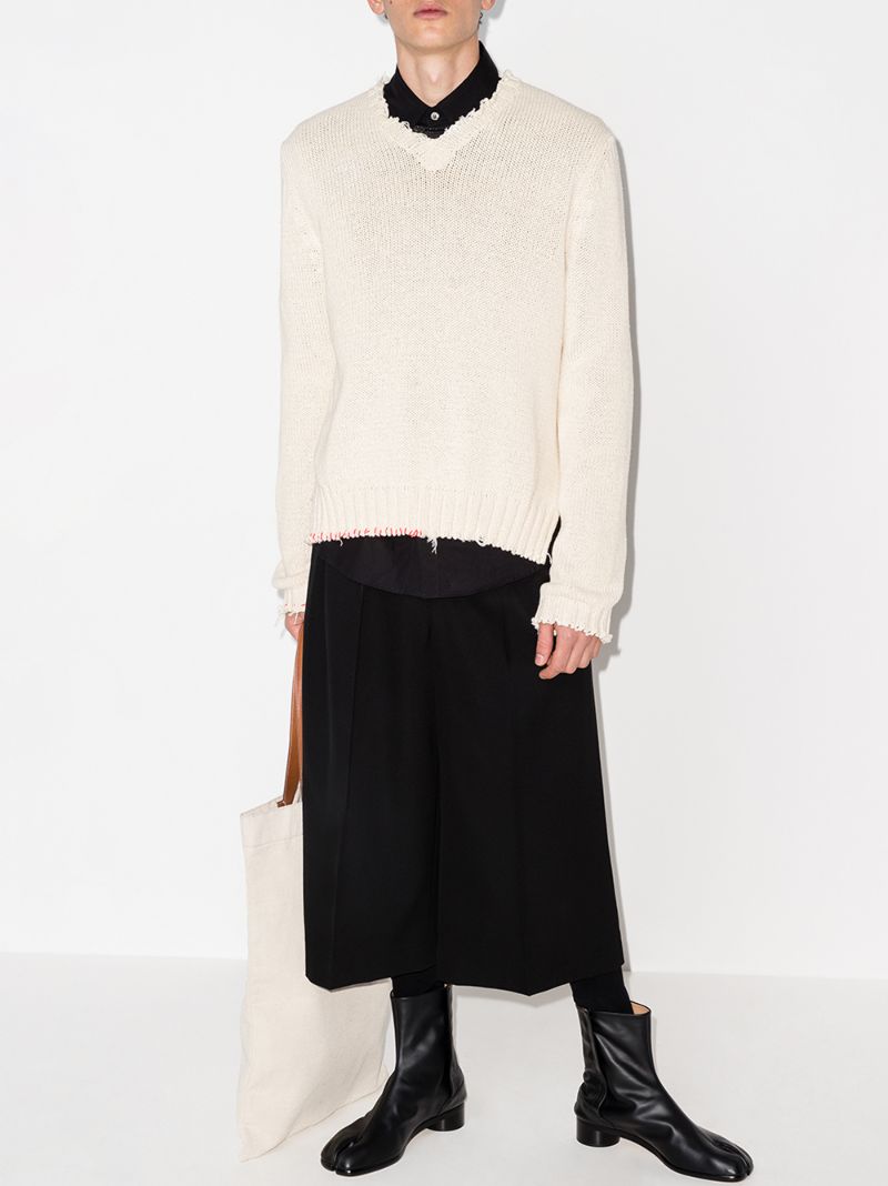 Frayed Trim Knitted Sweater