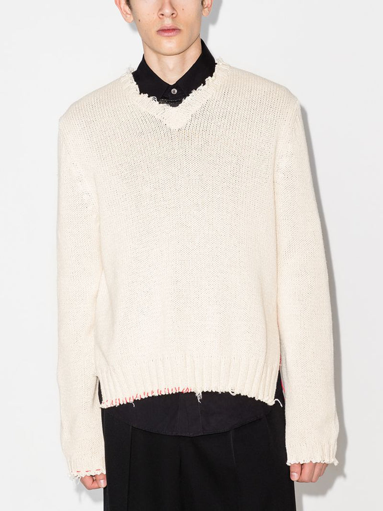 Frayed Trim Knitted Sweater