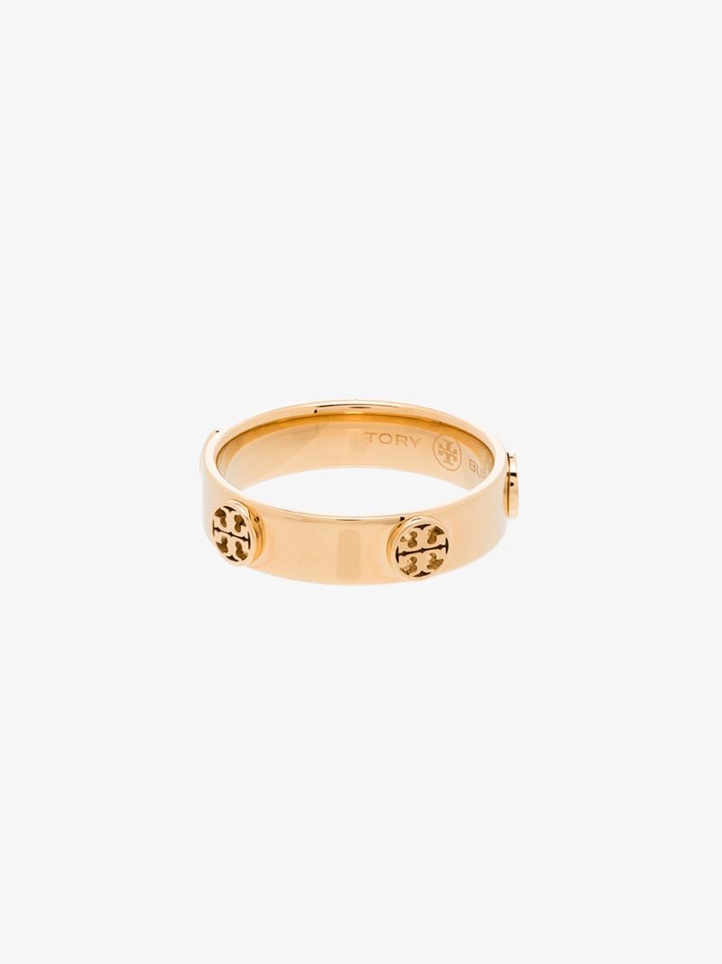 Gold Tone Raised Serif T Logo Ring