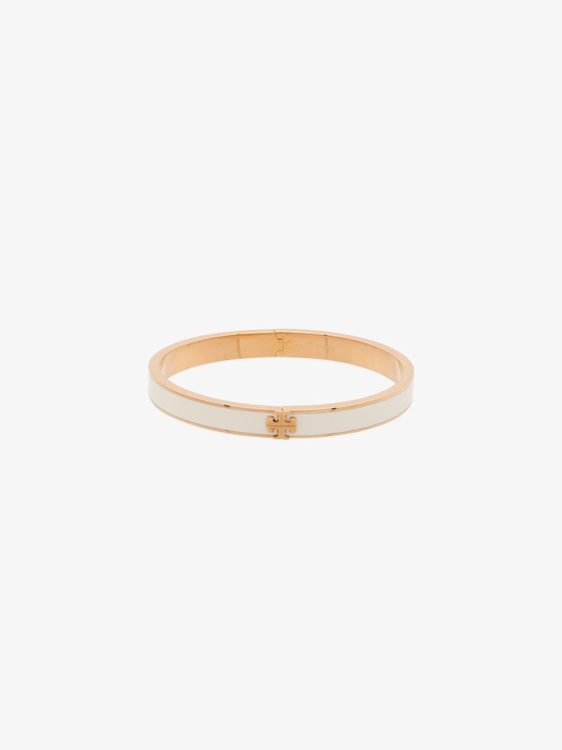Gold Tone and White Kira Enamelled Bangle