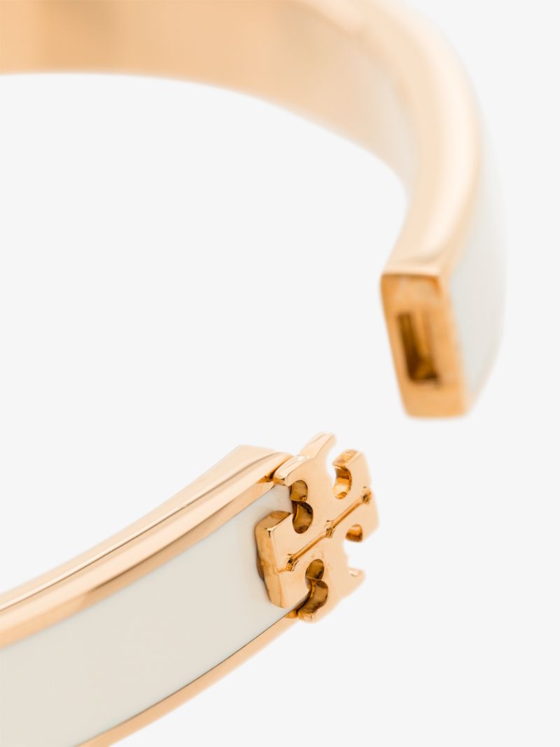Gold Tone and White Kira Enamelled Bangle