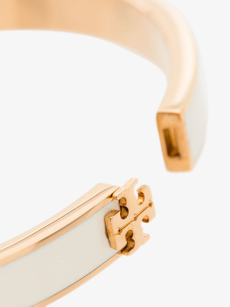 Gold Tone and White Kira Enamelled Bangle