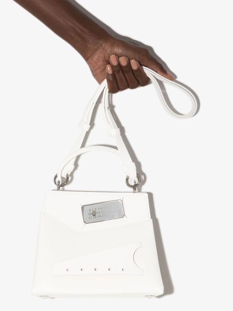 White Snatched Small Leather Tote Bag
