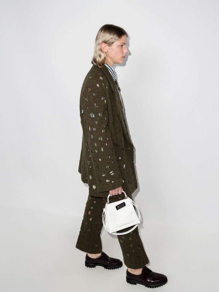 White Snatched Small Leather Tote Bag